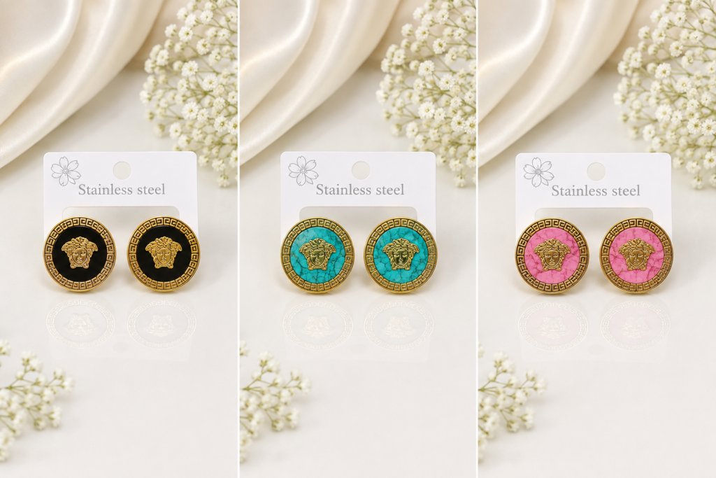 Greek Medallion Statement Stud Earrings