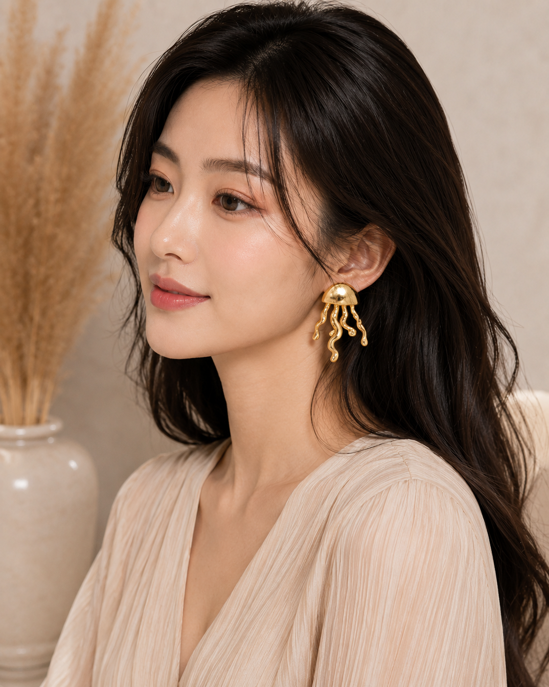 Model wearing ELORIA Aurelia Jellyfish Earrings
