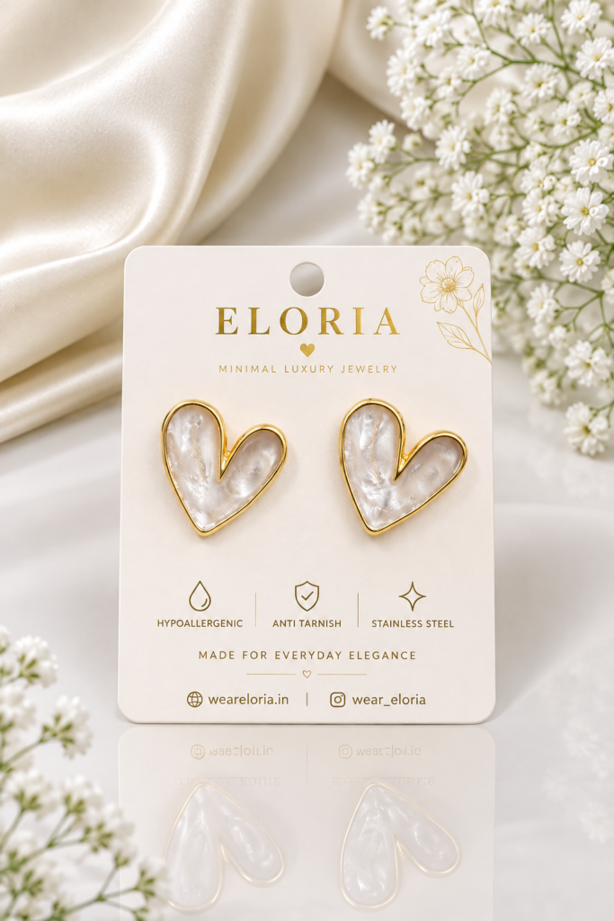 ELORIA pearl white heart-shaped gold-tone stud earrings