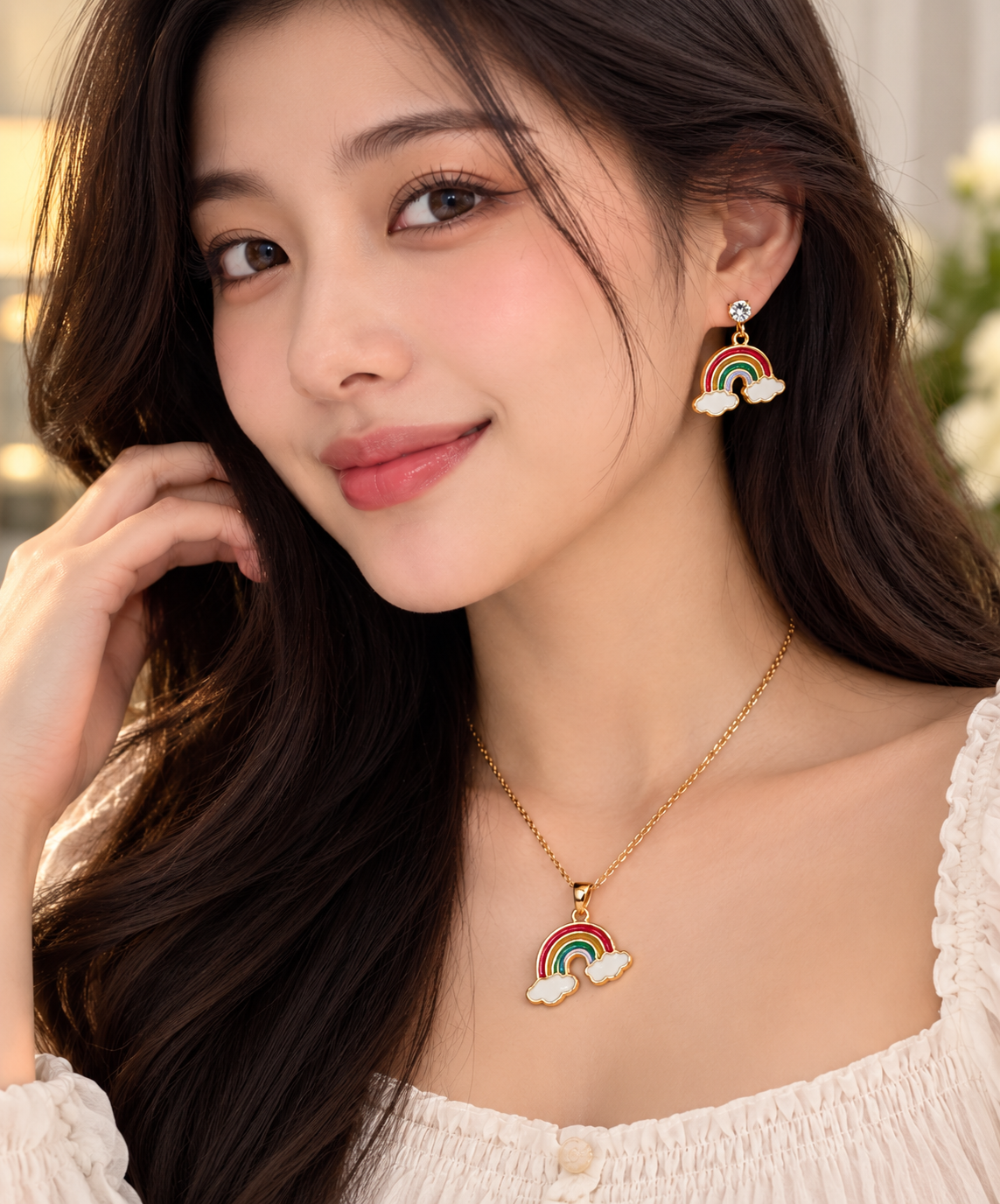 ELORIA Rainbow Wishes Jewelry Set worn by female model